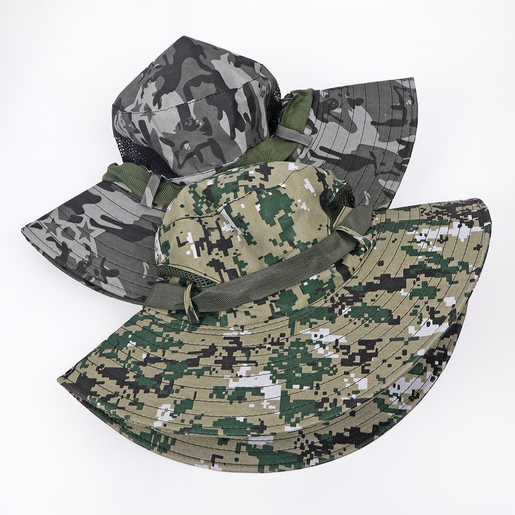 Camouflage Bucket Hat Men's Summer Outdoor Sun Protection Visor Breathable Mesh Mountaineering Fishing Hat Foldable Big Eaves Hat