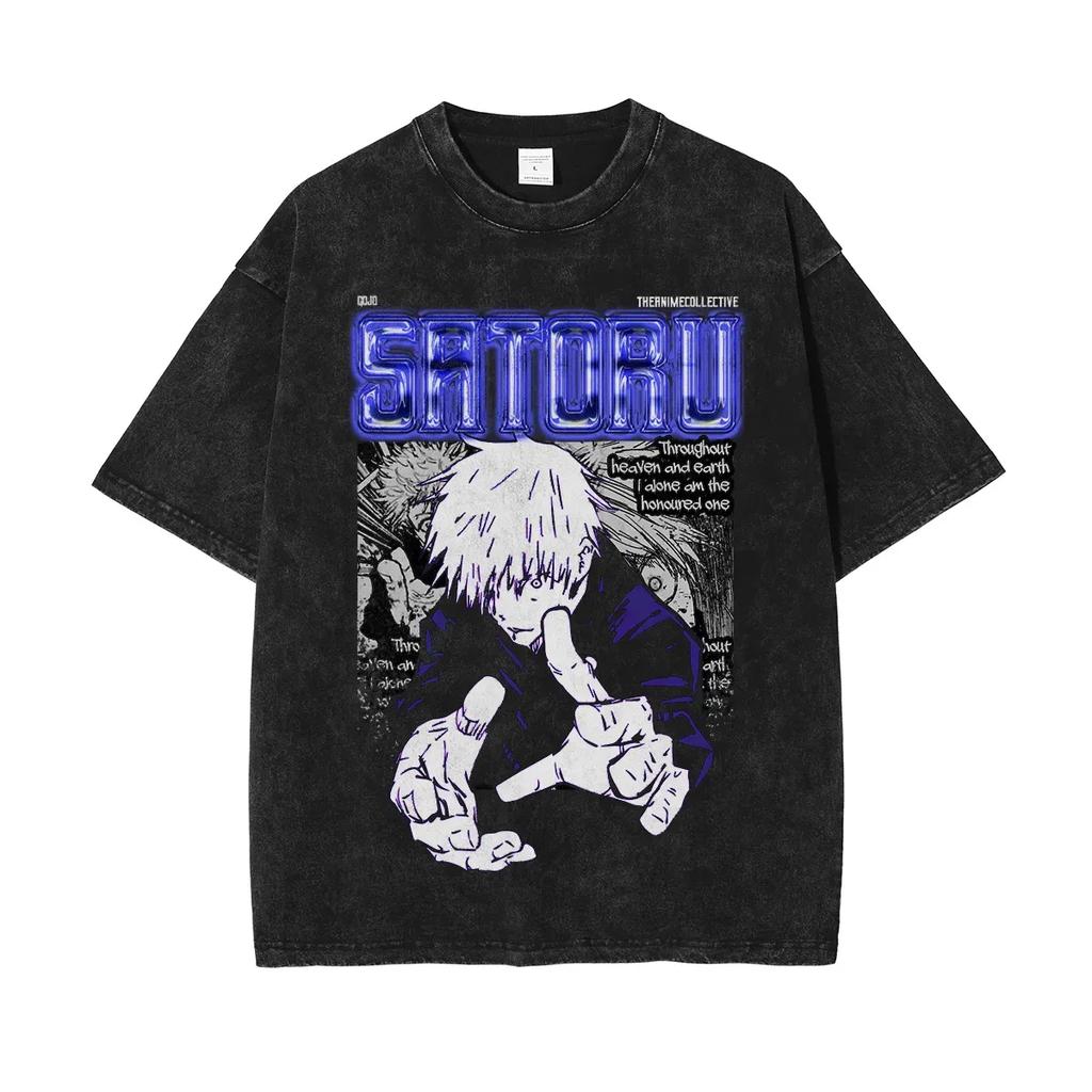 Satoru Gojo Honored One Tshirt Jujutsu Kaisen Tee Vintage Washed Oversized Retro Anime Harajuku Streetwear Cyber Manga Mens Top