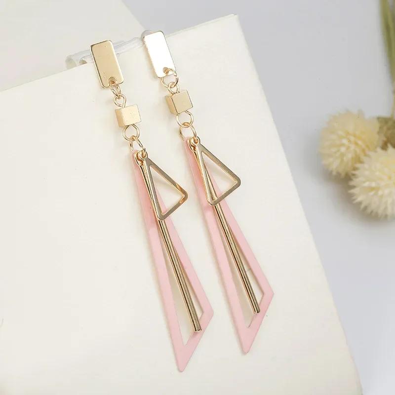 Korean Long Geometric Triangle Drop Earrings for Women Personality Large Hanging Earrings Trendy Jewelry