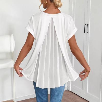Damen Kurzarmtop mit Rückenschlitz und durchsichtigem Detail Weiß