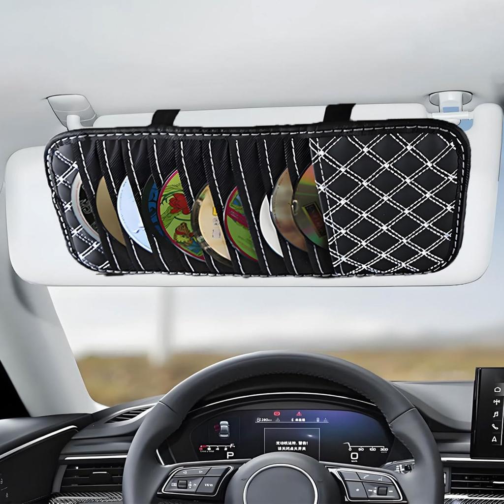 2 PCS CD Visor Holder for Car, Black Non-Woven Cloth & Pu Leather Large Capacity Visor CD Holder