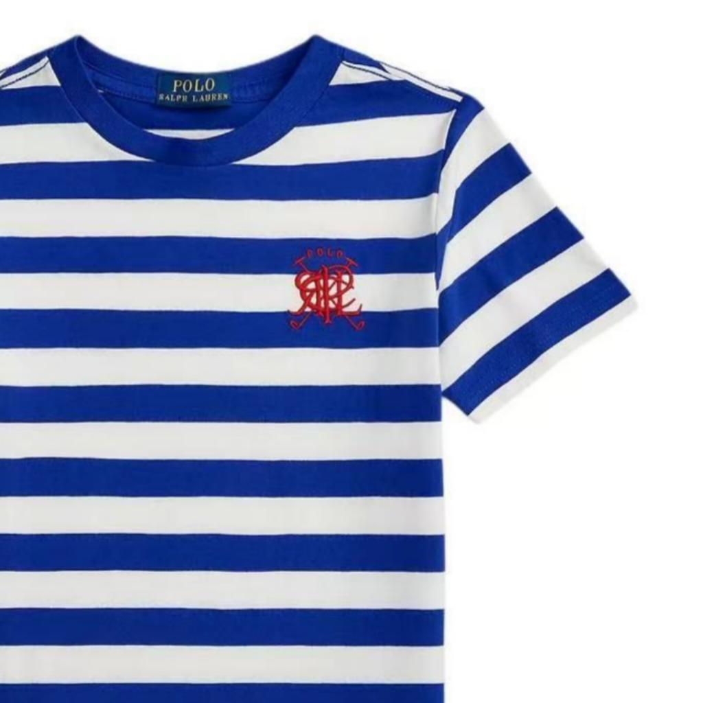 Polo Ralph Lauren T-Shirt Ss26 Small Pony Embroidered Letter Badge Striped Cotton Crew Neck Short Sleeve Standard Fit Kids Kids Tops 323A95723-001