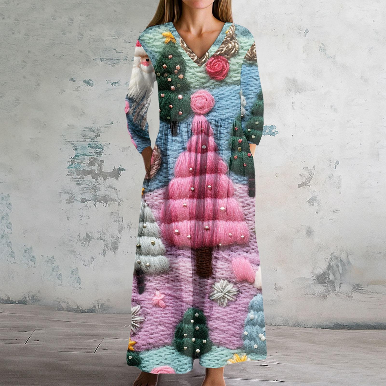 

Женское модное платье Весеннее платье с V-образным вырезом и длинными рукавами XXL