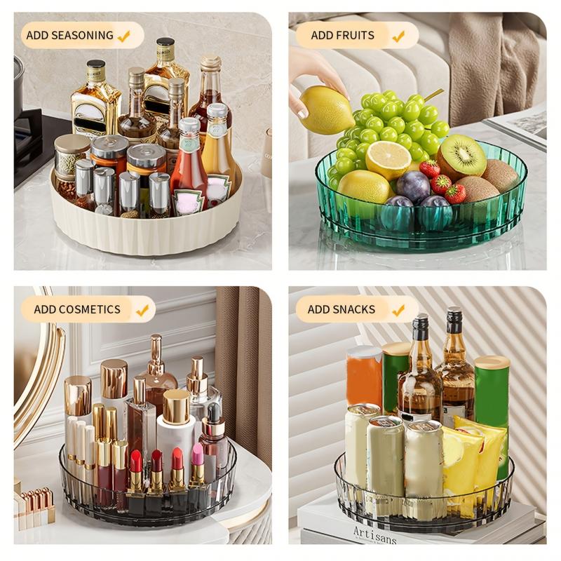 Luxury Rotating Storage Organizer Transparent Spice Turntable Kitchen Countertop Accessory Multifunctional Desktop Tray for Living Room Home Decor