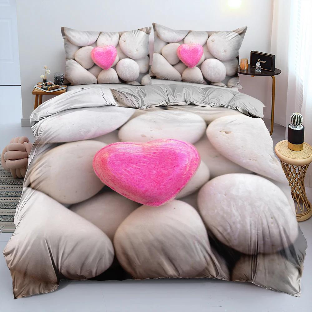 Stone Pattern 3D Bricks Wall Print Duvet Cover Zen Stone Polyester Quilt Cover Stone Natural Scenery Theme Bedroom Decorations