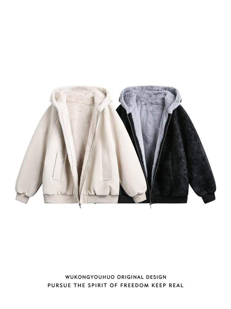 Men's Winter Warm Eagle Fur Collar Hooded Cotton Leather Jacket - Windproof and Short