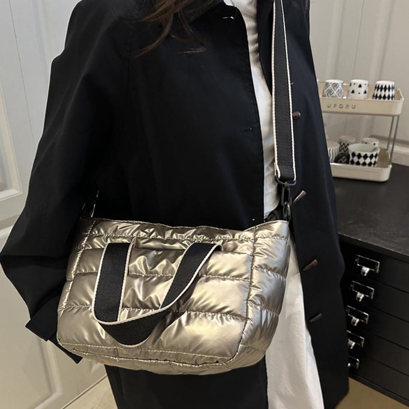 Quilted Shoulder Bag Nylon Down Padded Ladies Messenger Bag Fashion Casual Large Capacity Handbags for Winter Female Tote