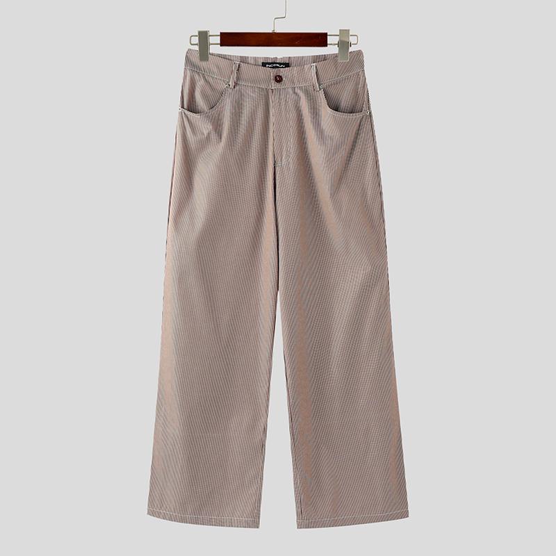 

INCERUN Men Zip-up Waist Striped Print Casual Long Straight Pants Trousers 4XL