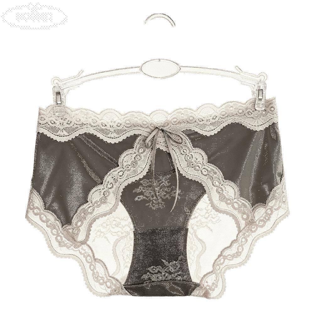 Breathable Mid Waist Lace Satin Panties Sweet Mesh Bow Briefs Patchwork Invisible Underwear for Women Girls