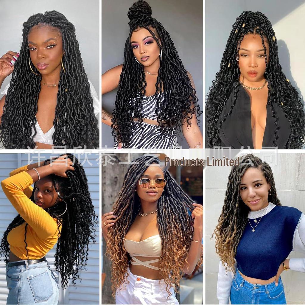 Farbverlauf Lange Lockige Perücke - Afrikanisch Europäisch Amerikanisch Faux Locs Synthetische Faser Extensions