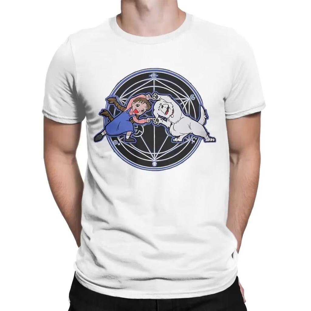 Pánske tričká s krátkym rukávom Nina a Pes Tričko s okrúhlym výstrihom Fusion Fullmetal Alchemist Anime Vintage 100% Bavlna Tričko.