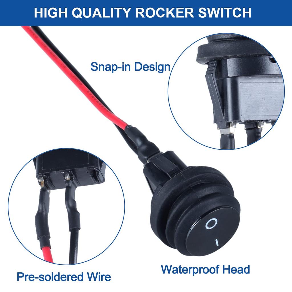 Waterproof 20A ON-Off Round Rocker Toggle Switch 2 Pins 2 Positions 12V 24V 110V 220V with Pre-solderd Cable for Auto Car Marine (5Pcs Black Without