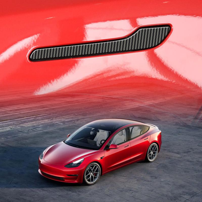 Car Door Handle Cover For Tesla Model Y -2025 Model 3 2017-2025 ABS Imitation Carbon Fiber 4Pcs Auto Interior Accessories