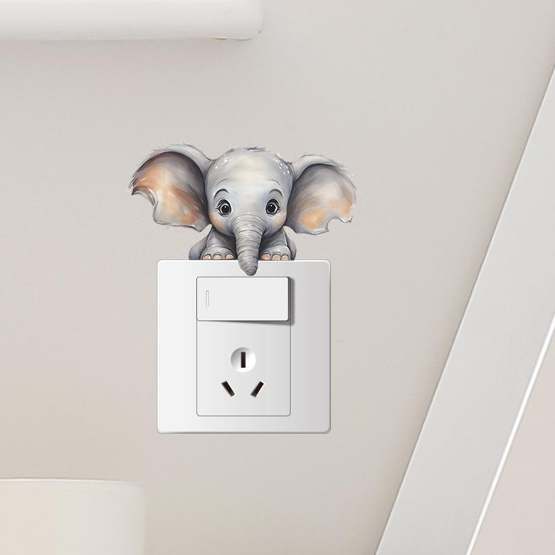 Cartoon Animal Cute Elephant Switch Affixed To The Living Room Porch Home Decoration Wall Sticker