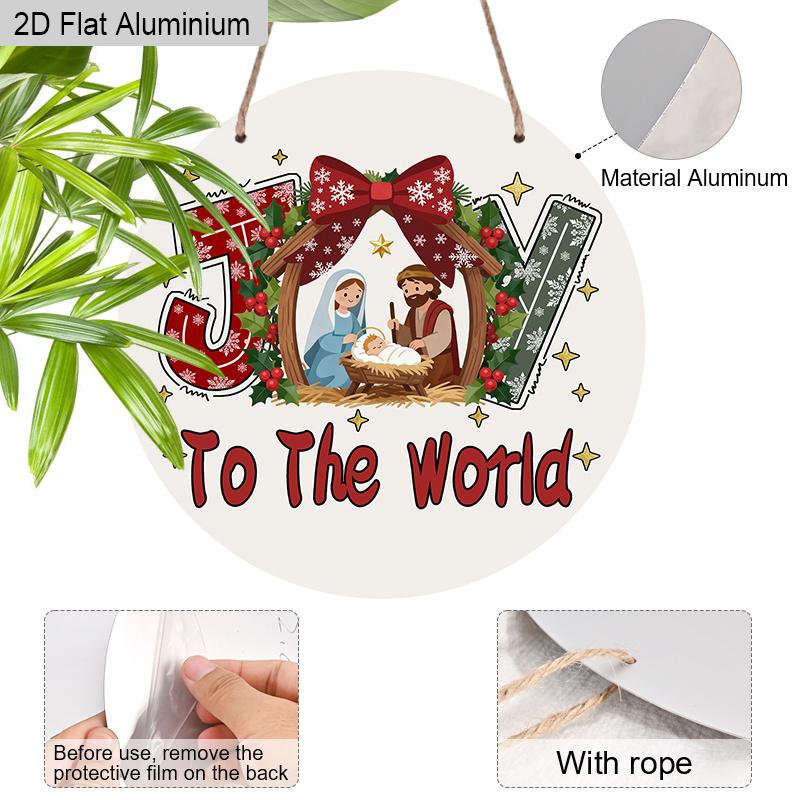 2D Flat Aluminium Nativity Christmas Sign with Joy To The World - Navidad Decorative Sign & Plaque - Ideal for Wall Decoration - Home Hanging Decor
