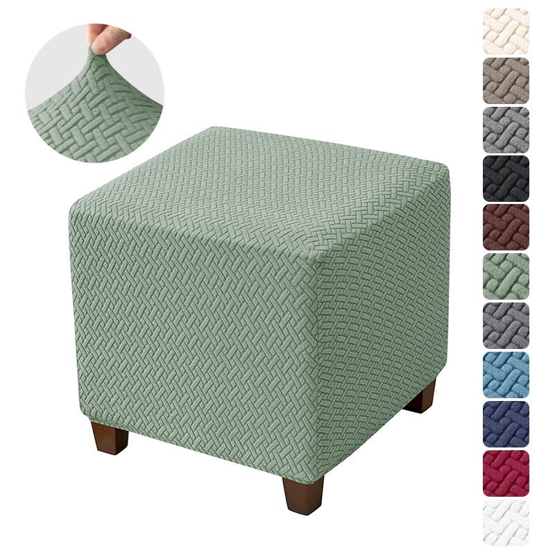 

Solid Color Jacquard Ottoman Cover Square Stool Cover Elastic T-Shape Sofa Footrest Slipcover Footstool Case for Home Decor