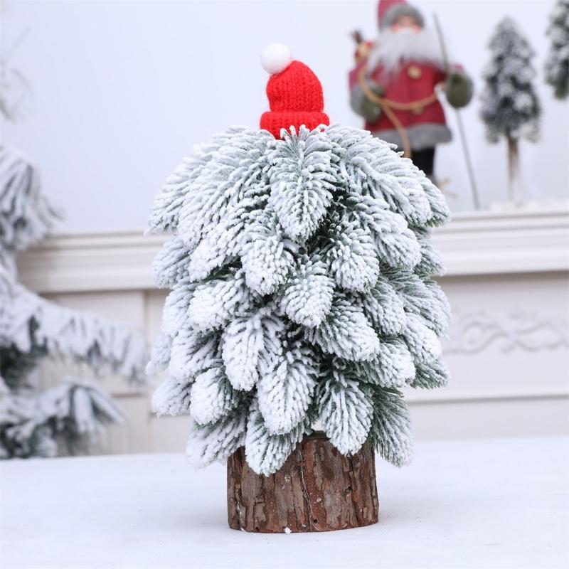 Snow Dusted Christmas Tree Desk Decoration With Wood 20cm Height For Living Room Bedroom Tabletop Decoration