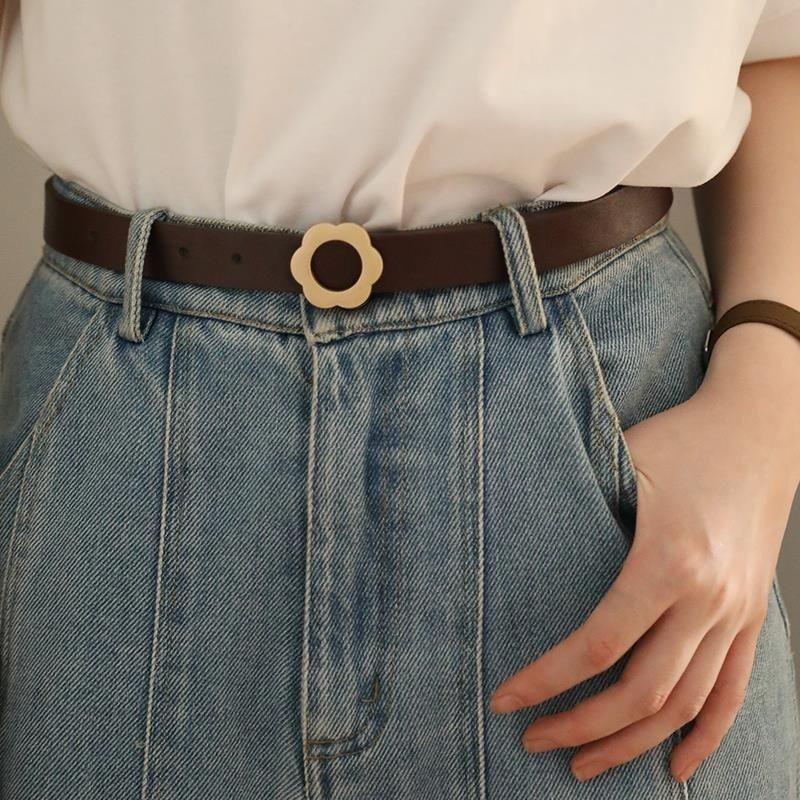 Girls Denim Modern Trousers With Timeless Vintage Charm And Adjustable Belt