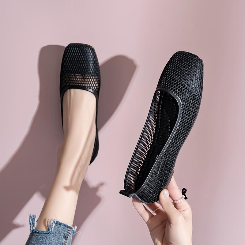 

мода женские плоские туфлидышащая сетка женские летние квадратные туфли женские туфли большого размера женские 35 чёрный