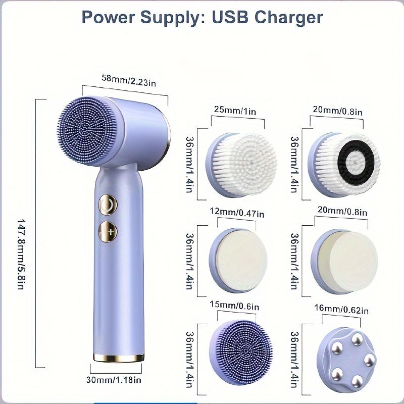 

6-в-1 Щетка для очищения лица, USB-перезаряжаемая щетка для скрабирования лица для очищения, удаления, отшелушивания и массажа, подарки для женщин, подарок на День матери фиолетовый