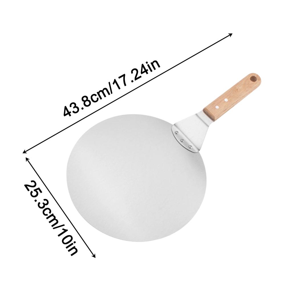 Stainless Steel Pizza Shovel Wooden Handle Round Shovel Sliding Pizza Peel With Cake Pizza Safety Transfer For Baking BBQ