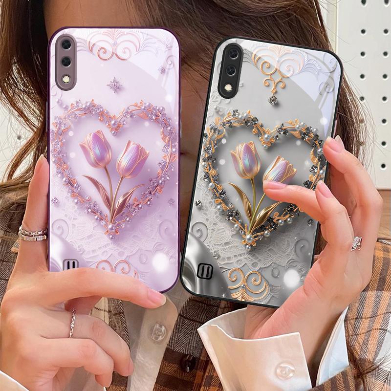 Love's Pink Purple Tulip For Samsung M02 12 Note 8 9 10 20 A 01 A02 A03 Core 04 05 06 10 12 13 14 15 A16 Glass Ultra Phone Case