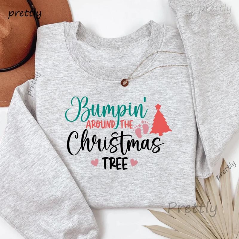

Funny Christmas Maternity Sweatshirt Bumpin Around Christmas Tree Printed Sweatshirts Xmas Gift Holiday Mom To Be Jumpers Sweat S