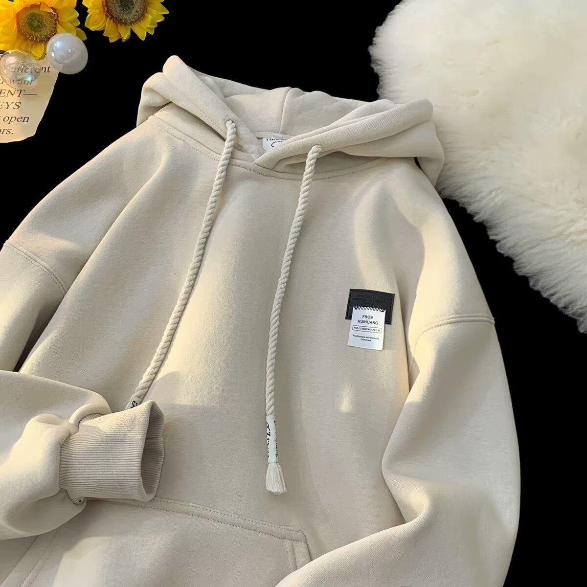 High Street Trendy Autumn/Winter Men s Versatile Hooded Printed Thick Hoodie for Couples L