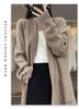2025 Autumn/Winter Women's Solid Color Mid-Length Cardigan Sweater - Loose Knitwear, Fashionable Lazy Style