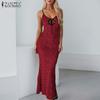 ZANZEA Women Summer Straps Slim Leopard Print Slip Long Dress