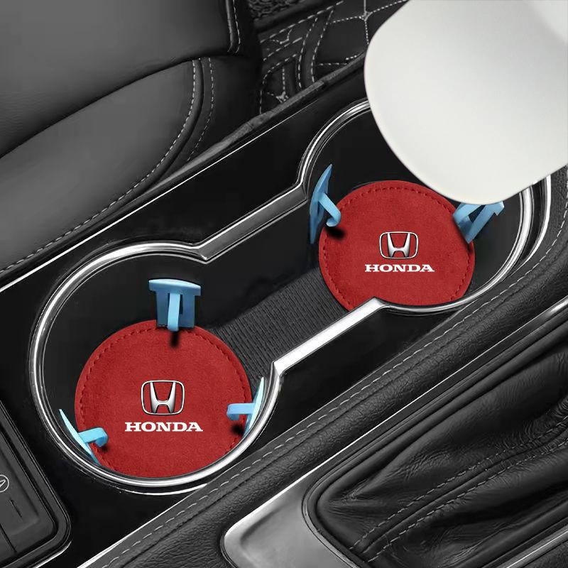 1/2Pcs Car Cup Holder Pad PU Leather Slot Non-slip Coaster Mat For Honda Fit Mugen Insight Type S R VTEC DOHC Modulo Vezel Legend RR Si