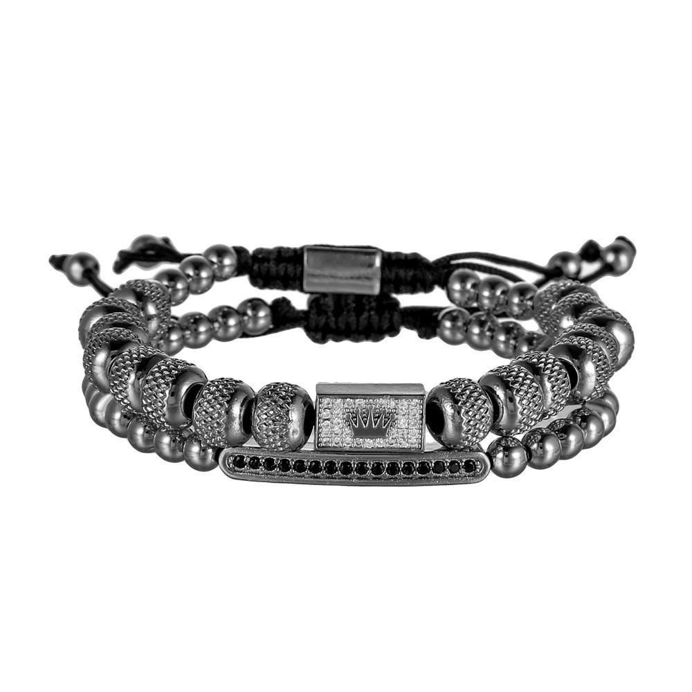 Vintage Crown Men Women Copper Beaded Bracelet With Zircon Stones For Travel Gift