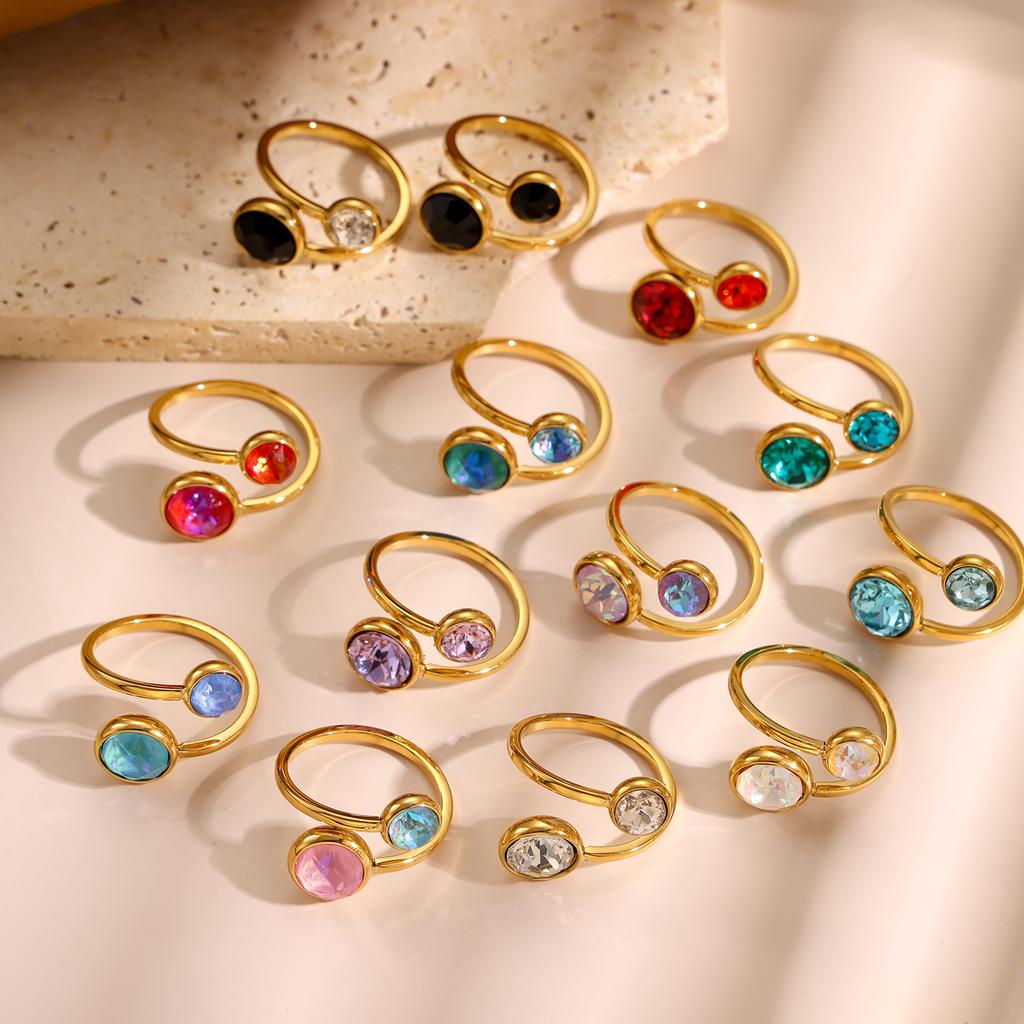 CARLIDANA Delicate Round Zirconia Stainless Steel Gold Color Adjustable Fashion Open Ring High Quality Chic Women Jewelry