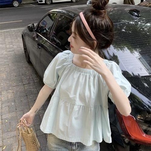 French Sweet Square Neck Doll Shirt Top Women's Spring Summer New Small Short-sleeved Shirt Chic Shirt Top