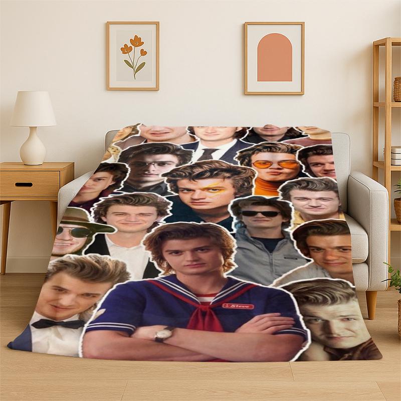 Joe Keery Actor Flannel Blanket Soft Warm Throw Blanket for Bedroom Living Room Bed Travel Camping Picnic Gift