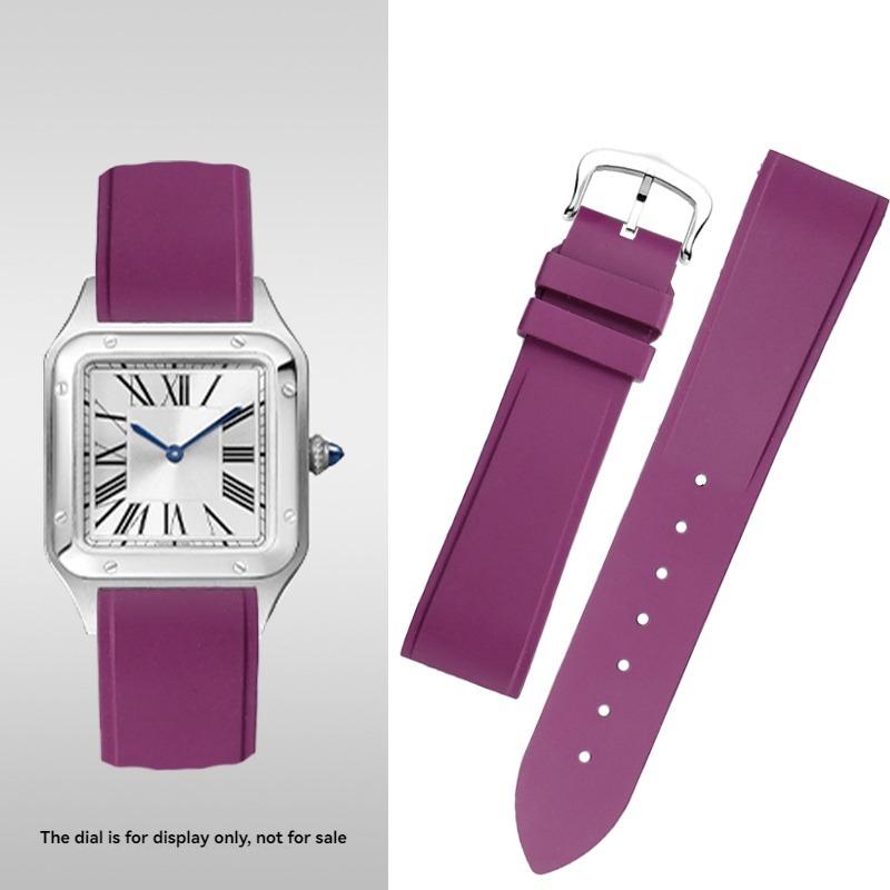 For Cartier Santos Dumont Female WSSA0032 Fluororubber Strap Pin Buckle Small and Medium Size FKM Rubber Watchband 15mm 17.5mm