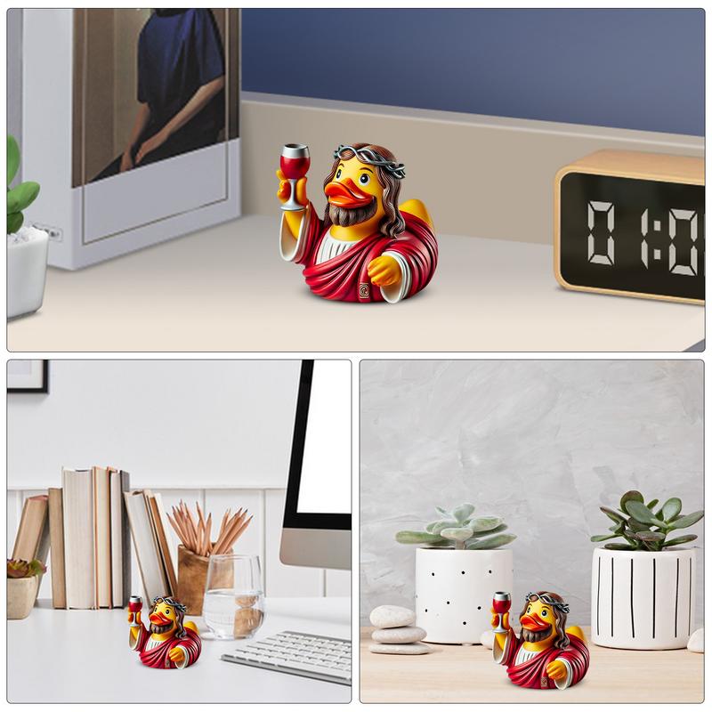 Jesus Duck, Creative Resin Statue Jesus Duck Miniature Animals Multifunctional Christian Decoration Outdoor Animal Decor