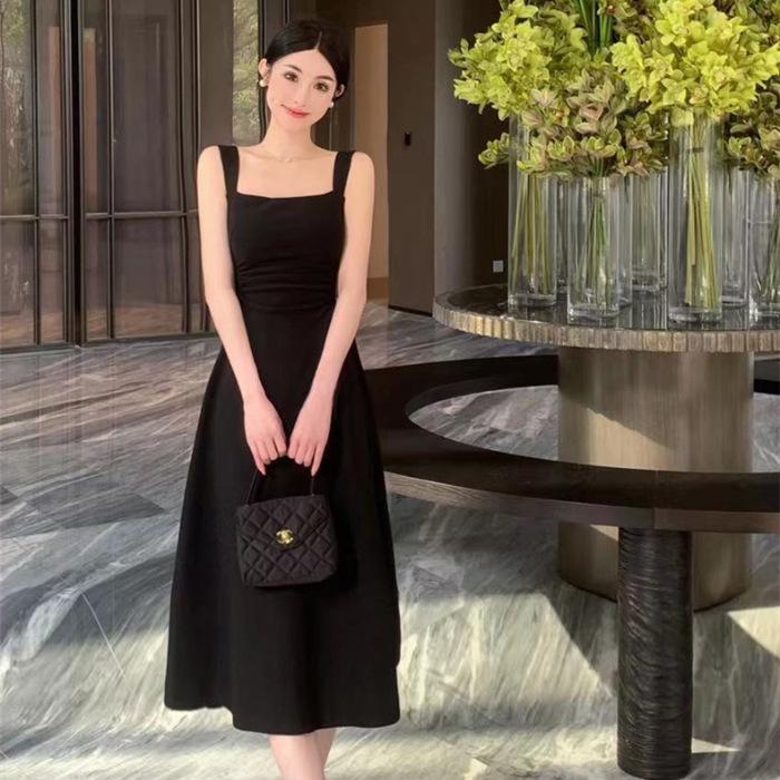 

Женское белое платье на подтяжках во французском стиле - Summer Cool, квадратный вырез, тонкая талия, длинная юбка А-силуэта 2XL чёрный