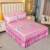 Korean Version Lace Solid Color Bed Skirt Three Piece Set, Skin Friendly Double-layer Bed Cover Non Slip Bed Cover Falda De Cama