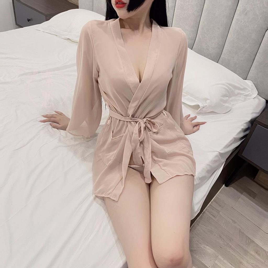 Chiffon perspective lingerie bathrobe hot plus size passion nightclub game uniform