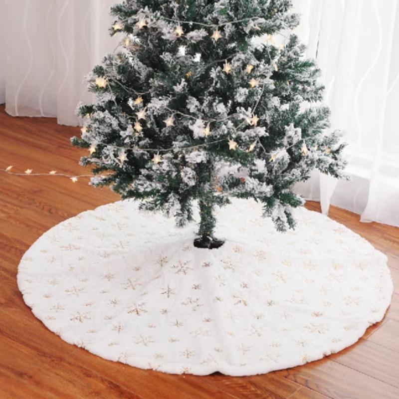 60/38cm Snowflake Christmas Tree Skirt Plush Cloth Xmas Trees Mat Gold Snowflake Star Carpet New Year Home Party Decor Supplies