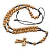 Handmade Devotional Wood Beads Rosary Necklace with Crosses Pendant for Christian Prayer Ceremony Jewelry Neckpiece