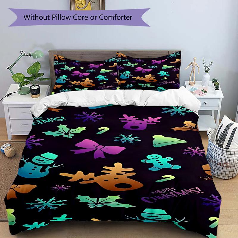 

3pcs Christmas Holiday Gift - Snowman, Reindeer & Gingerbread Man Bedding Set - Includes One Quilt Cover and Two Pillowcases (No Core) - Festive Decor 135x200cm
