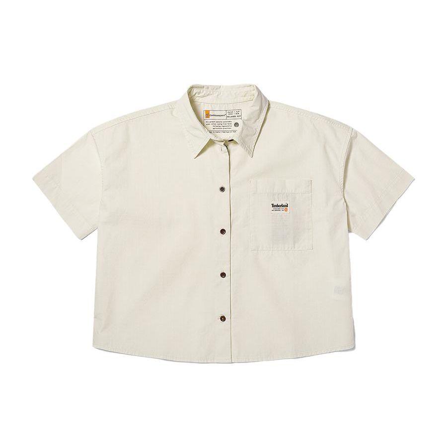 

Timberland Городская уличная серия Однотонная повседневная свободная рубашка с коротким рукавом на одной пуговице Женские рубашки Винтажно-белый A6AJW-CM9 XL