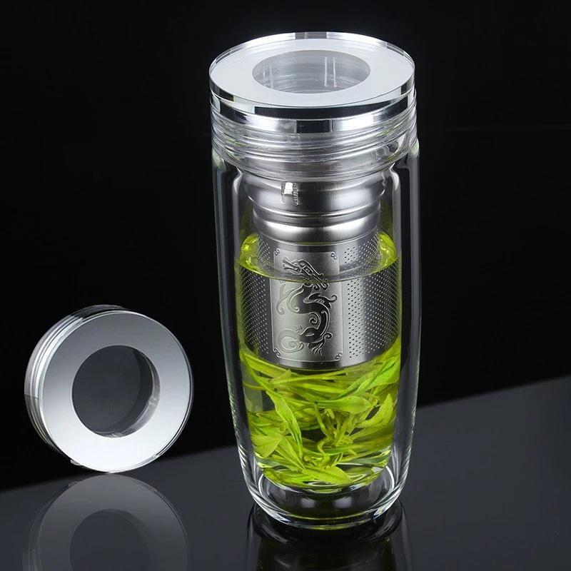 Custom Double-Layer Glass Tea Cup with Separator and Ring – Ideal Business Gift