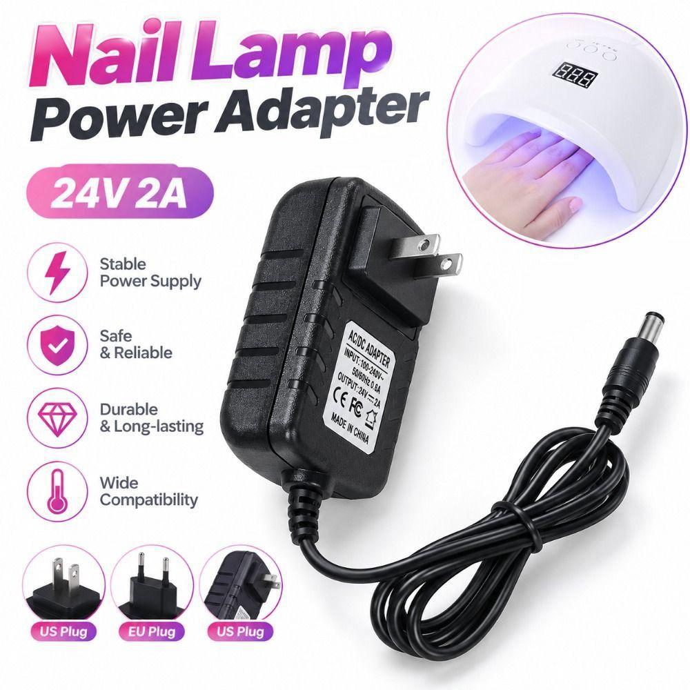 Black Nail Lamp Power Adapter 24V 2A AC DC Adapter Portable DC Charger  Nail Salon Supplies