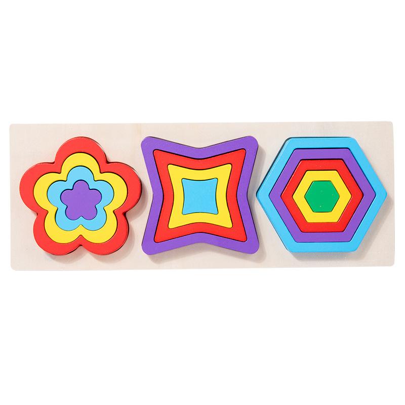 Children'S Wooden Shape Matching Column Puzzle Building Block Geometric Puzzle Montessori Early Education Cognitive Educational Toys