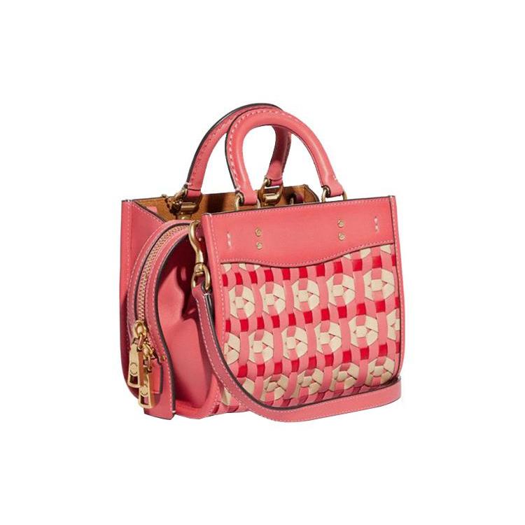 New COACH Rogue Cow Leather Handbag, Shoulder Bag, Crossbody Bag Small Size Women's Bright Coral CB838-B4P48