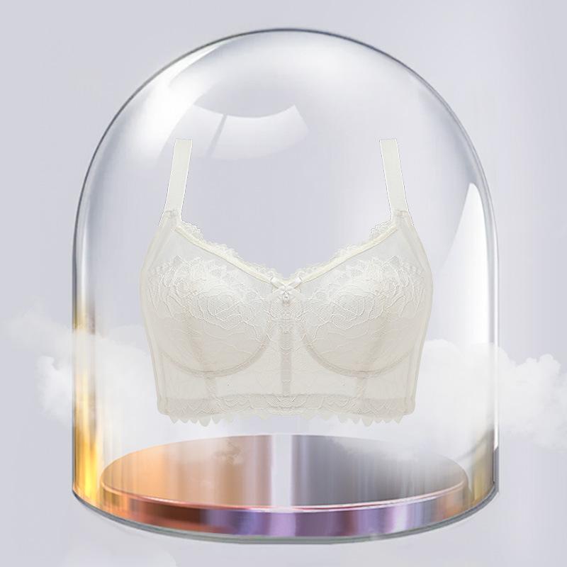 Summer ultra-thin steel-rimless underwear women's full cup, big chest, small lace, breathable, double breasts, anti-sagging bra cover