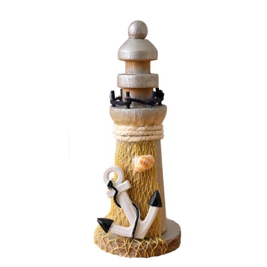 Yousheng Rustic Wood Lighthouse Figurine, Nautical Lighthouse Ocean Beach Sculpture, Handcrafted Coastal Tabletop Centerpiece for Mantel Bookshelf